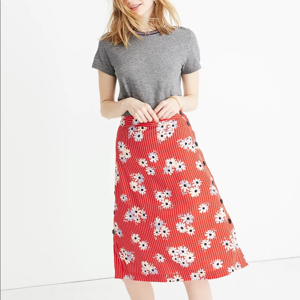 Madewell Red Striped Daisy Skirt